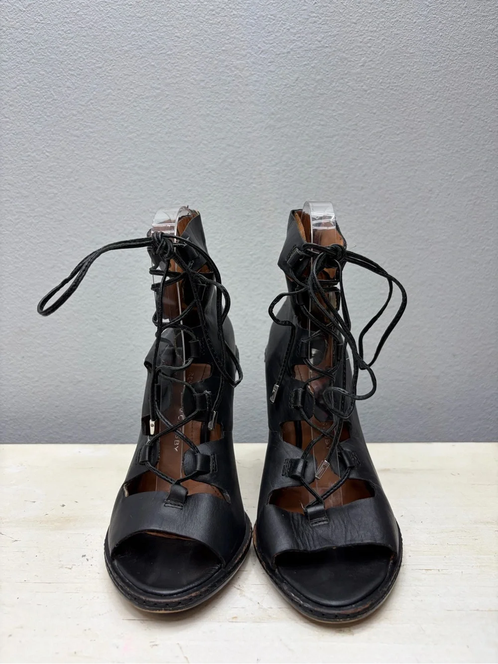 Derek Lam 10 Crosby Black Leather Inga Lace Up Heeled Sandals Size 6